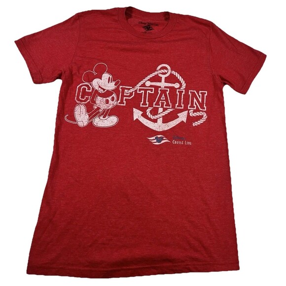 Disney Cruise Line Mickey Mouse Captain T-Shirt Men's Small Slim Medium Red - Picture 1 of 5